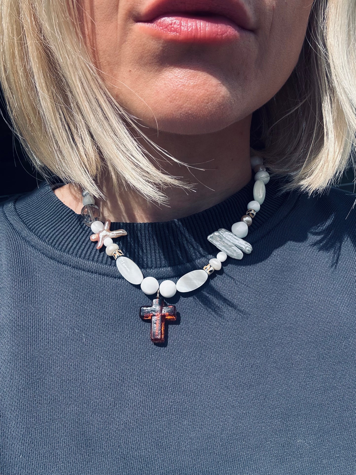 Pearly Cross Necklace