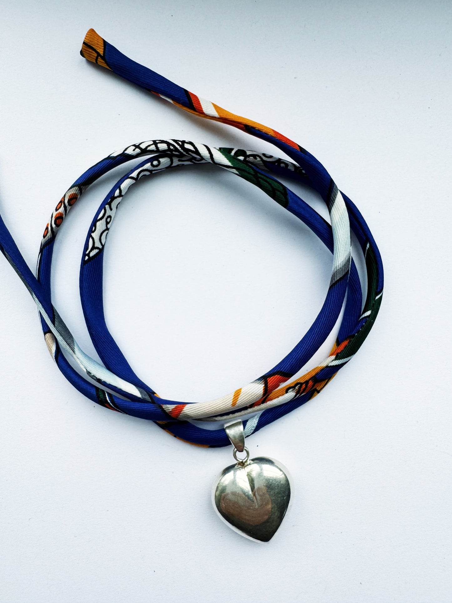 Blue Ribbon Puff Heart Necklace