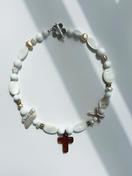 Pearly Cross Necklace